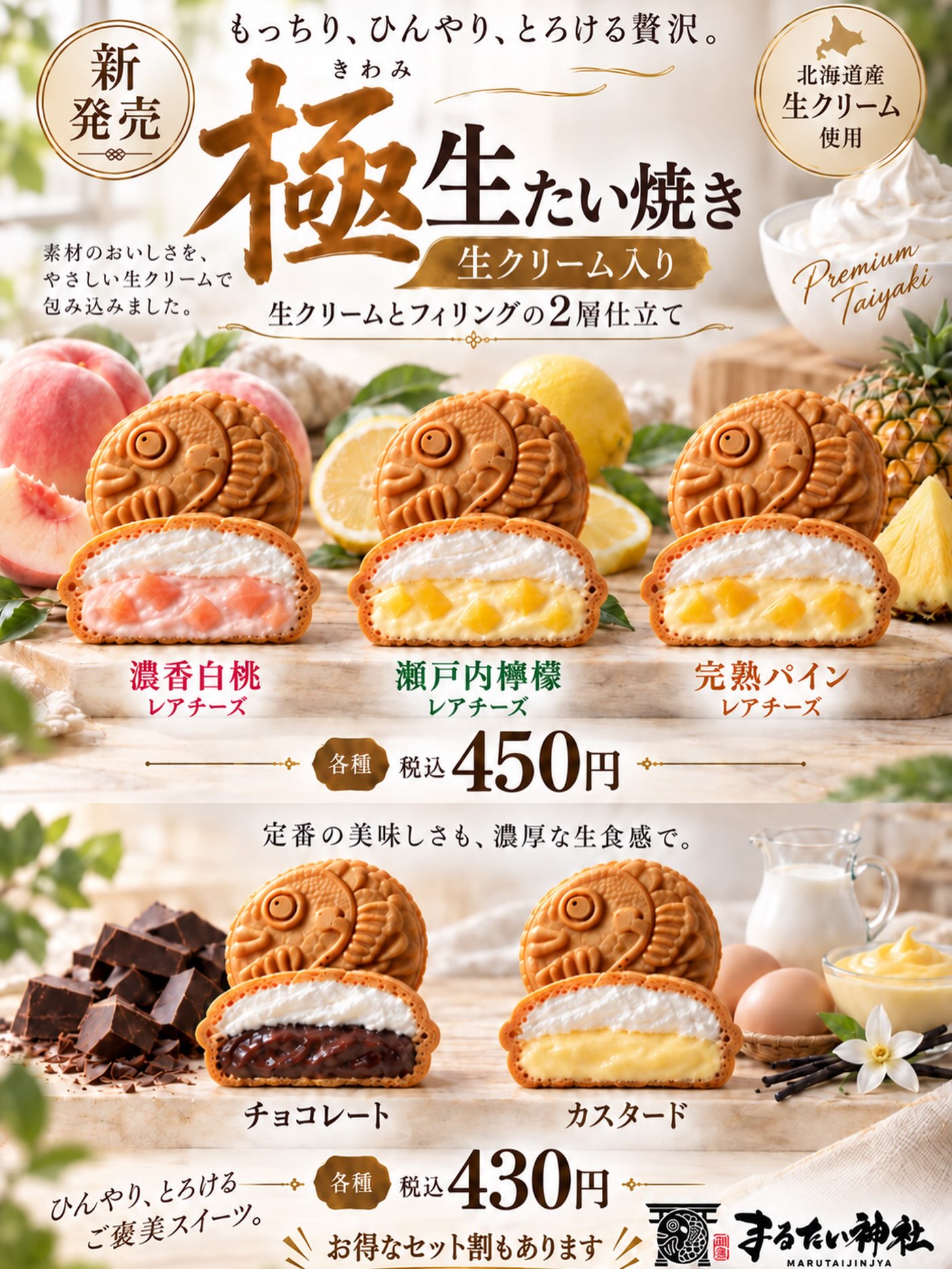 自社運用例|まるたい神社の公式Instagramで公開した極生たい焼きの販促画像。